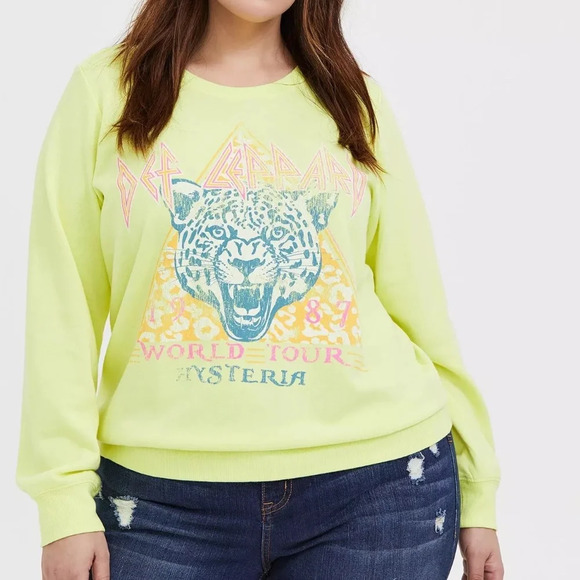 torrid Tops - Def Leppard World Tour Neon Yellow Fleece Sweatshirt